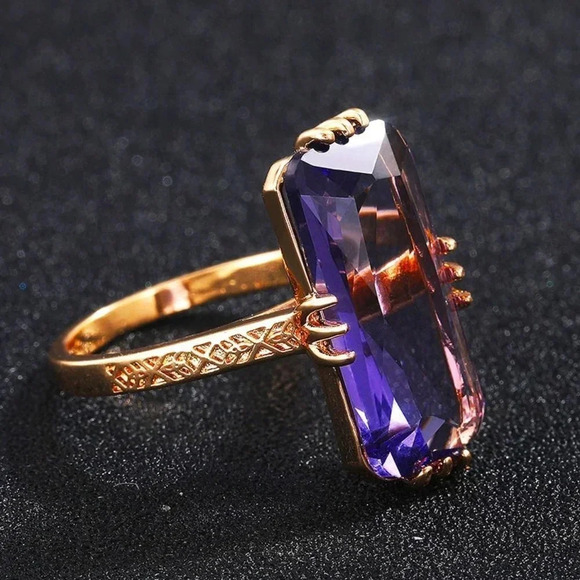 ▶Big Pure Royal Purple Zircon 14K Gold Ring for Women, F087 - Picture 4 of 7